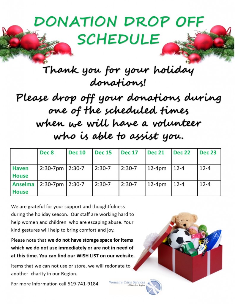 Holiday Donation Drop Off Schedule Poster