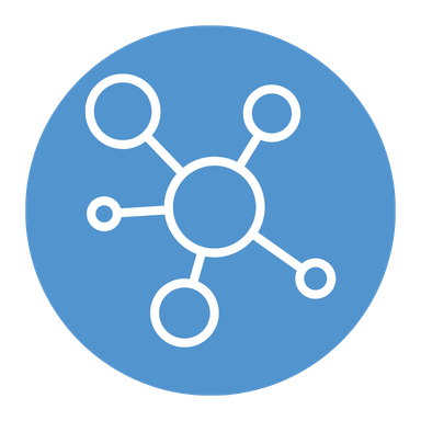 Multiple different sized circles connected with lines like a web